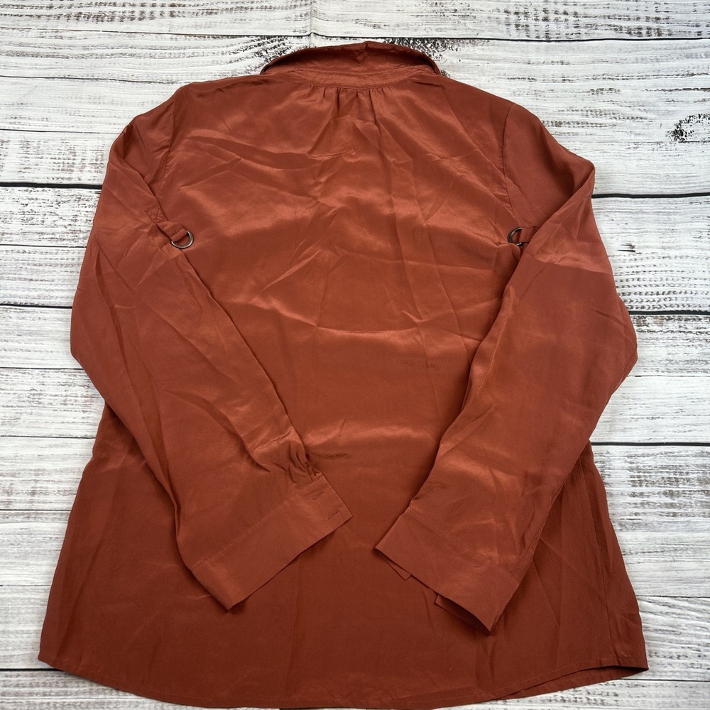 Eileen Fisher Shirt Womens Small Red Salmon 100% Silk Popover Blouse Long Sleeve - Picture 8 of 9